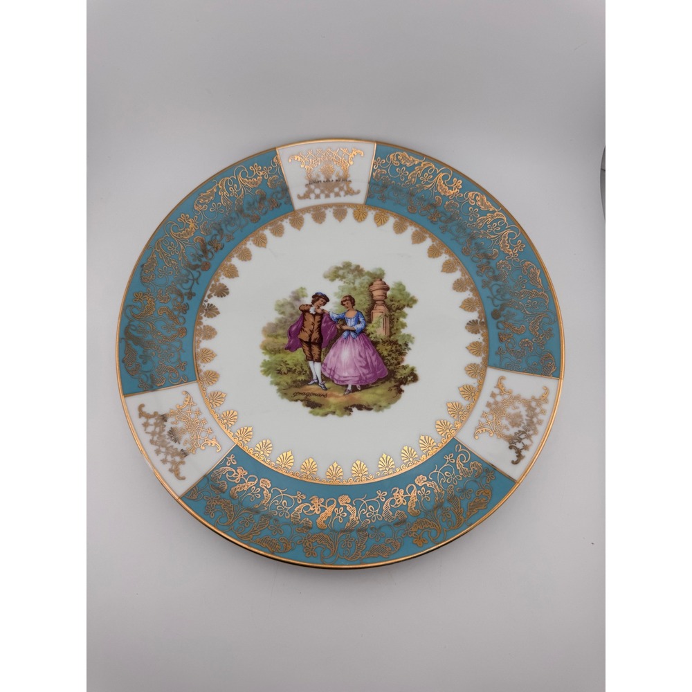 Bavaria‎ Germany Decorative Plate Gold Tone Trim Romantic Scene